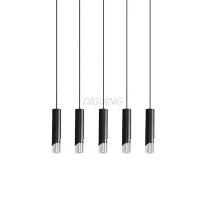 Set of five modern black led pendant lights with clear glass accents made of high-quality die-cast aluminum