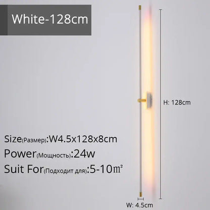 A sleek white 128cm tall wall lamp with gold accents and minimalist design by decorbites led strip wall fixture
