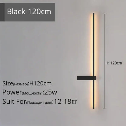 Modern black and gold led wall lamp with sleek vertical design and warm led light strip for living room minimalist sconce