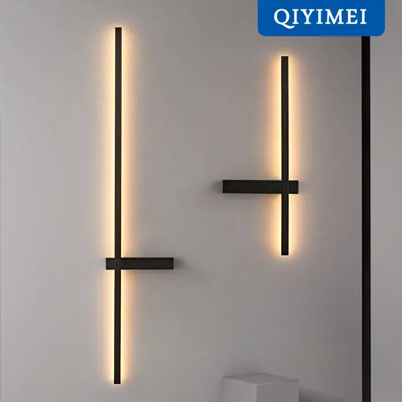 Modern black and gold led wall lamp featuring minimalist design with warm led lighting for living room use