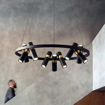 Modern black and gold metal circle led pendant light with cylindrical bulbs for kitchen decorbites black metal decor
