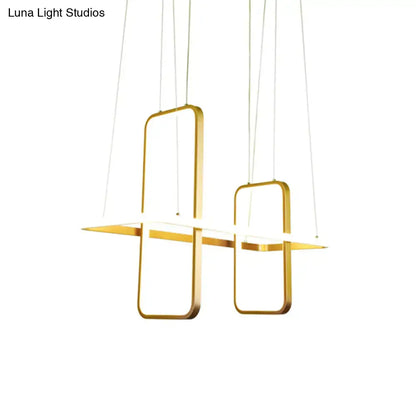 Modern black gold metal rectangle ceiling pendant with gold-toned geometric frames and minimalist design for kitchen lighting