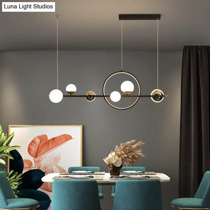 DecorBites™ modern black acrylic sphere led pendant light with gold accents ideal for restaurants