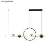 DecorBites modern black acrylic led pendant light with gold spherical accents and halo ring ideal for restaurants