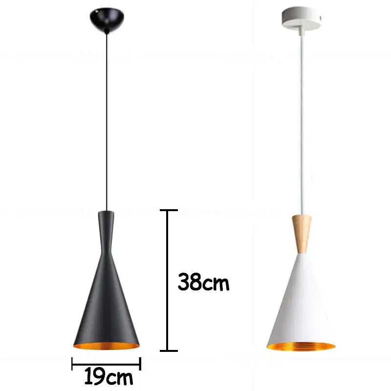 Modern black and gold musical pendant light with matte black and white wooden accents for dining room lighting