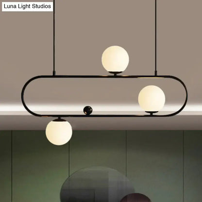 Modern black gold metal pendant light with three frosted opal glass globe led bulbs for dining room lighting