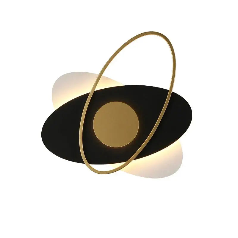 Modern black and gold orbital wall sconce light with sleek minimalist design for living room wall sconce lighting