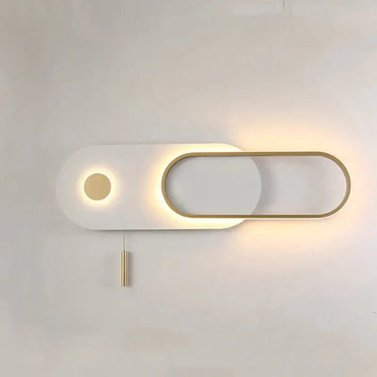 Modern black and gold oval led wall lamp with sleek white body and gold metallic accents for bedroom lighting