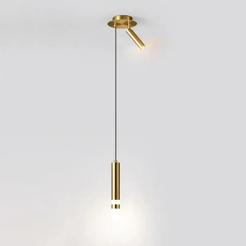 A sleek modern pendant light with brushed gold finish and cylindrical design for modern interiors light sources