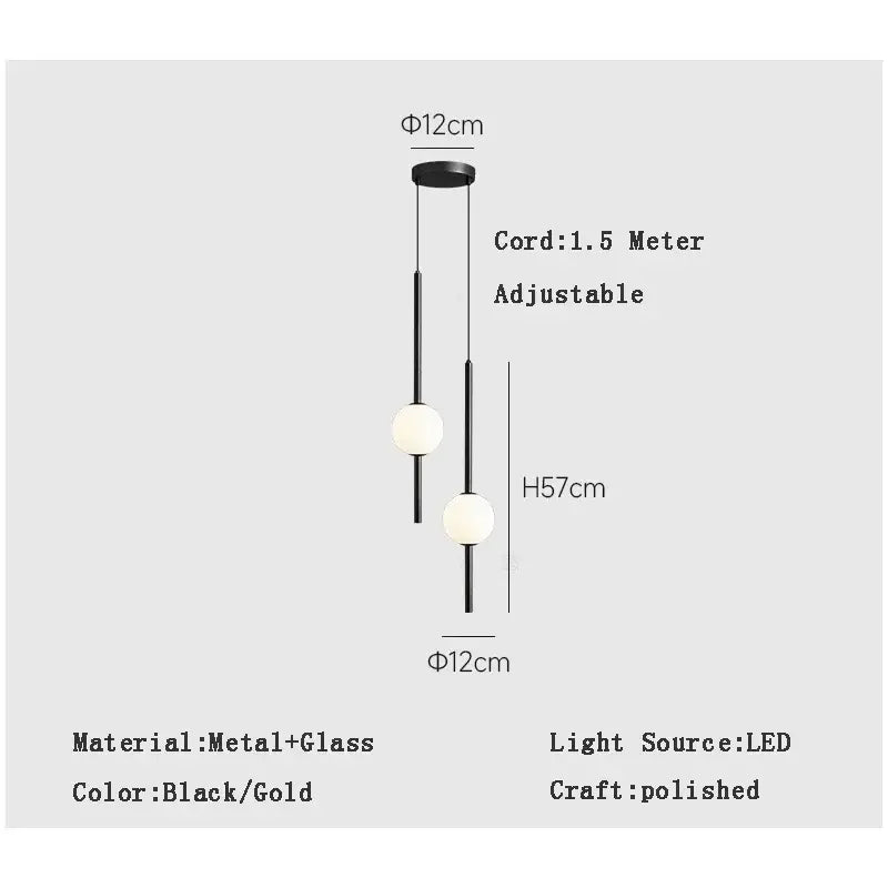 Modern black and gold pendant light with two spherical glass globes and adjustable rods for living room decorbites gold pendant