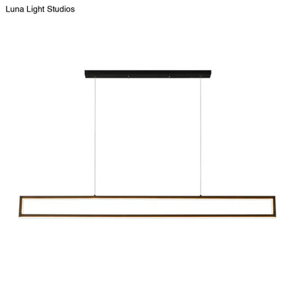 Modern black and gold rectangular led pendant light with warm gold border for dining room 110v-120v use