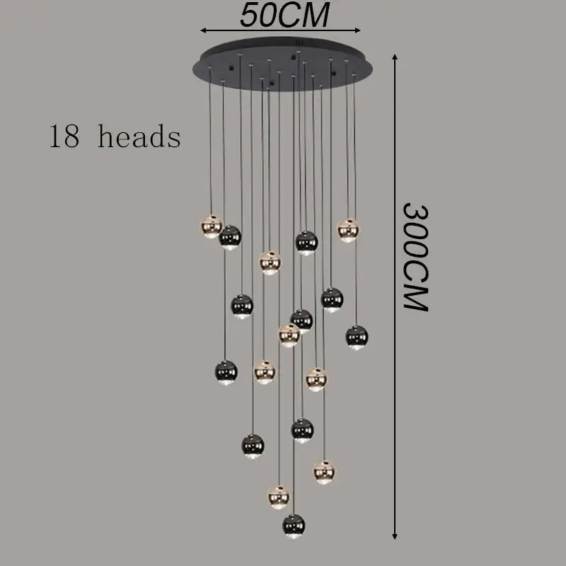 Modern black and chrome spherical pendant light with 18 hanging lights in ironware alloy for modern interiors