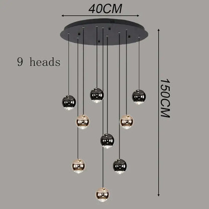 Modern black and gold spherical pendant light with nine lights made of ironware alloy for modern interiors