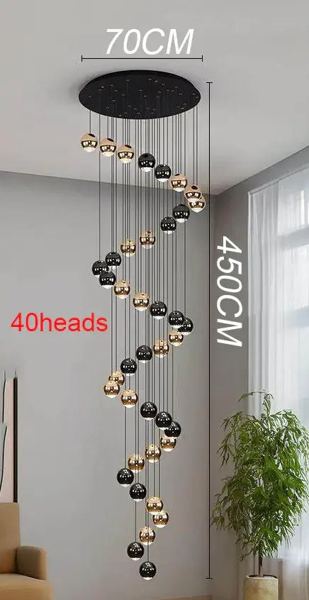 Modern black and gold spherical pendant light with 40 heads in ironware alloy for modern interiors staircase use