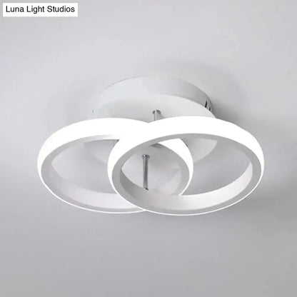 Modern white led ceiling lamp with two interlocking circular rings offers exceptional lighting efficiency for round square moon design