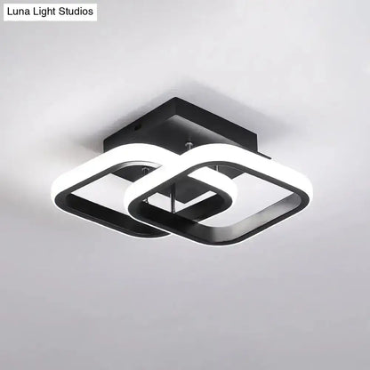 Modern black and white led ceiling lamp with geometric interlocking squares offering exceptional lighting efficiency for corridors