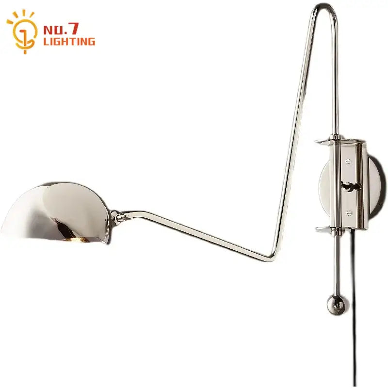 Polished chrome wall lamp with adjustable swing arm and spherical head for modern decorbites black gold living room decor