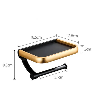 Modern black and gold tissue paper holder with sleek tray design for bathroom use as a paper holder and phone rack