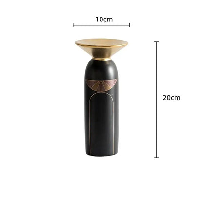 Black ceramic tray vase with gold-toned flared top and coppery bronze geometric patterns for modern decorbites golden tray set