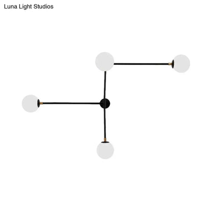 Modern black and gold wall lamp with four frosted glass globe shades direct wired electric for bedroom modern design