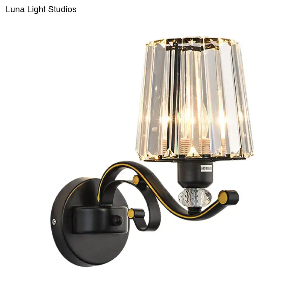 Modern black and gold wall lamp with clear glass faceted crystal shade for elegant bedroom lighting sconce
