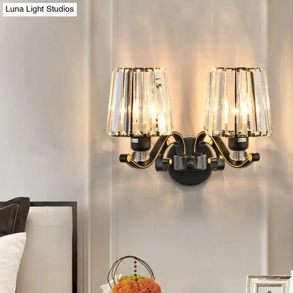 Elegant modern black and gold wall lamp with clear glass crystal lampshades for bedroom sconce lighting