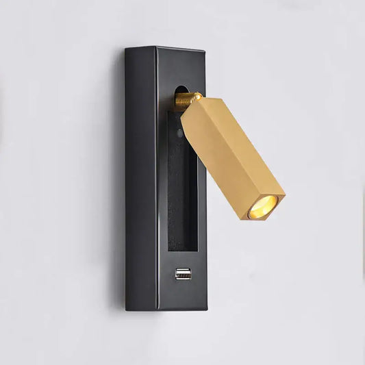 Modern black brass wall sconce with gold adjustable head and integrated usb port for bedroom reading light decorbites black brass