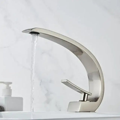 Modern black gold basin faucet with sleek brushed nickel curved design and waterfall spout for bathroom decorbites basin faucet