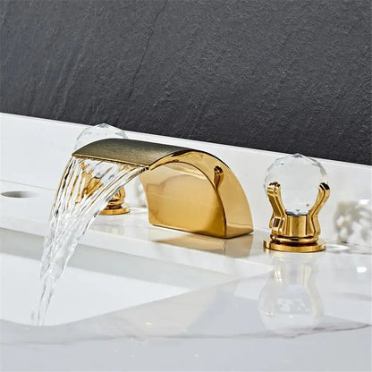 Modern black and gold waterfall basin faucet with crystal handles decorbites black basin faucet for bathroom sink tap
