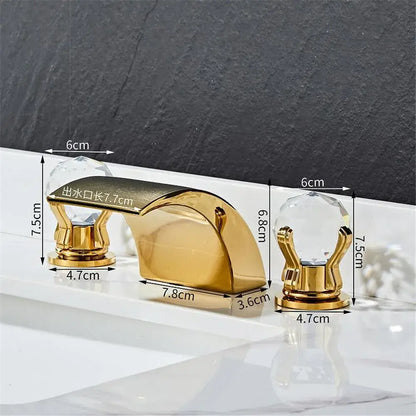 Modern black and gold waterfall basin faucet with gold finish and crystal knobs for decorbites black basin bathroom sink tap