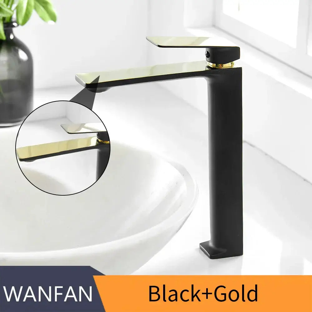 Modern black and gold waterfall single handle basin faucet by decorbites with sleek minimalist design for bathroom use