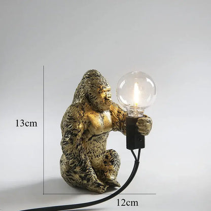 Golden gorilla figurine resin night light table lamp holding clear bulb for modern black gorilla night light decorbites