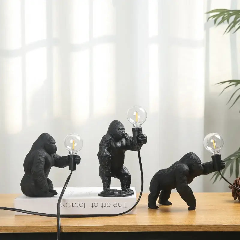Modern black gorilla night light resin lamp with clear bulb accents perfect for bedroom decorbites gorilla night light