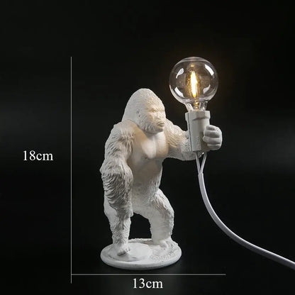 White ceramic gorilla night light holding clear glass bulb modern black resin decorbites gorilla night lamp