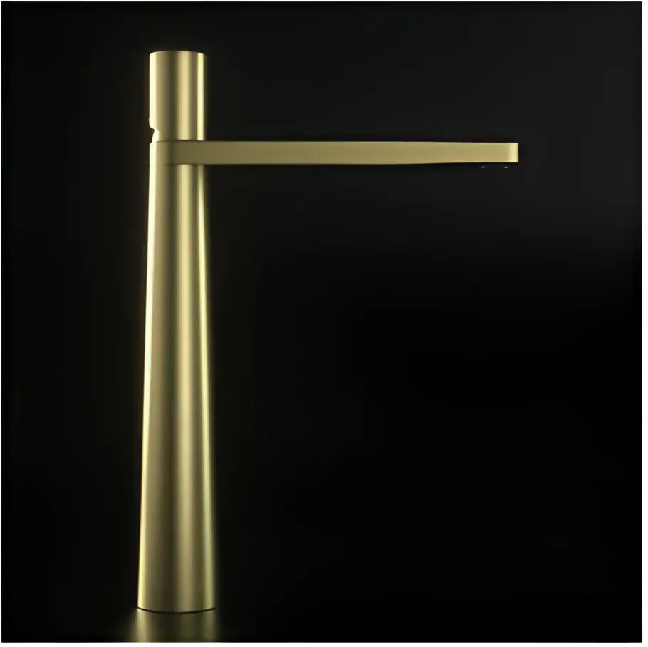 Modern black and grey brass basin faucet with gold-toned minimalist cylindrical body and horizontal spout decorbites basin faucet