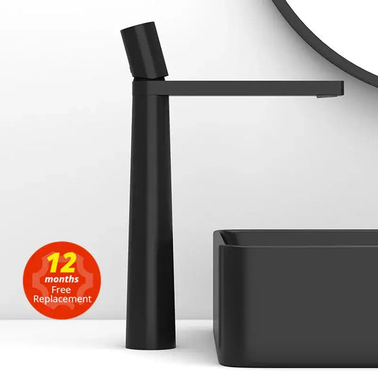Modern black and grey brass decorbites basin faucet with matte finish and minimalist design for bathroom use