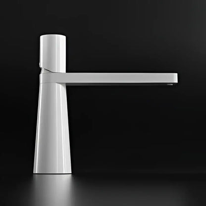Modern white ceramic basin faucet with sleek minimalist design and long horizontal spout by decorbites basin faucet