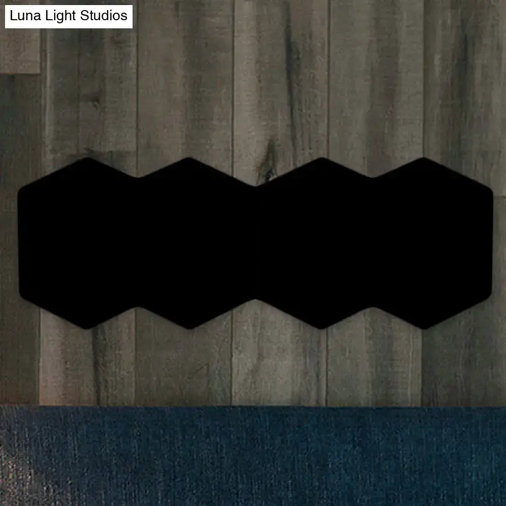 Modern black hexagon aluminum shade wall mount light with acoustic panels in a continuous wavy pattern for bedroom decor