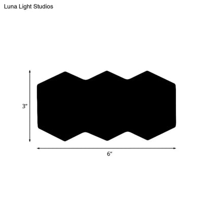 Modern black hexagon aluminum shade wall mount light measuring 3 by 6 inches for bedroom decor