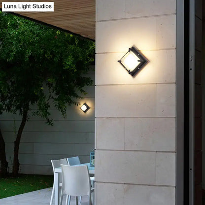 Modern black hexagonal square patio wall light with frosted glass and minimalist design for outdoor square patio wall use