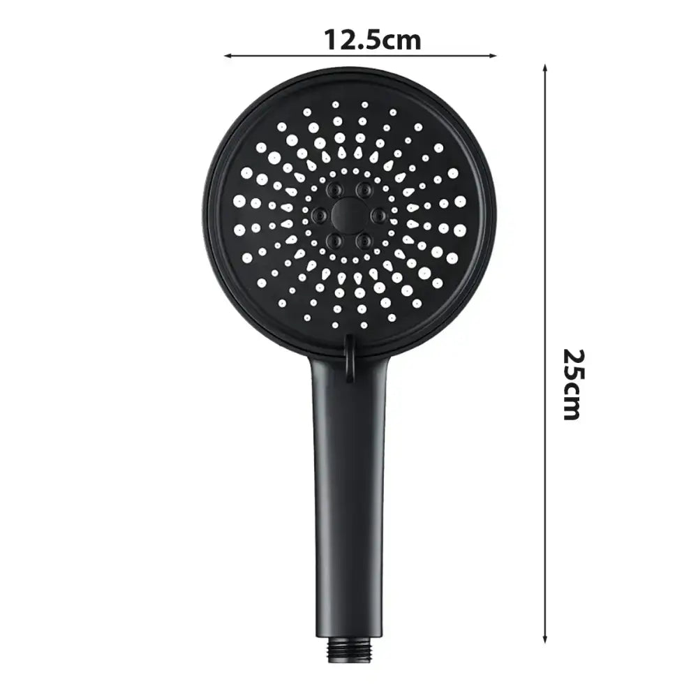 Modern black matte finish shower head with circular perforated design for high pressure shower and water saving use