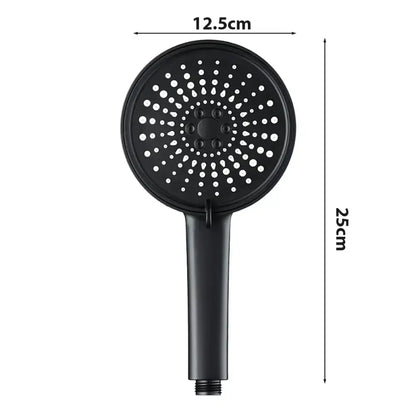 Modern black matte finish shower head with circular perforated design for high pressure shower and water saving use