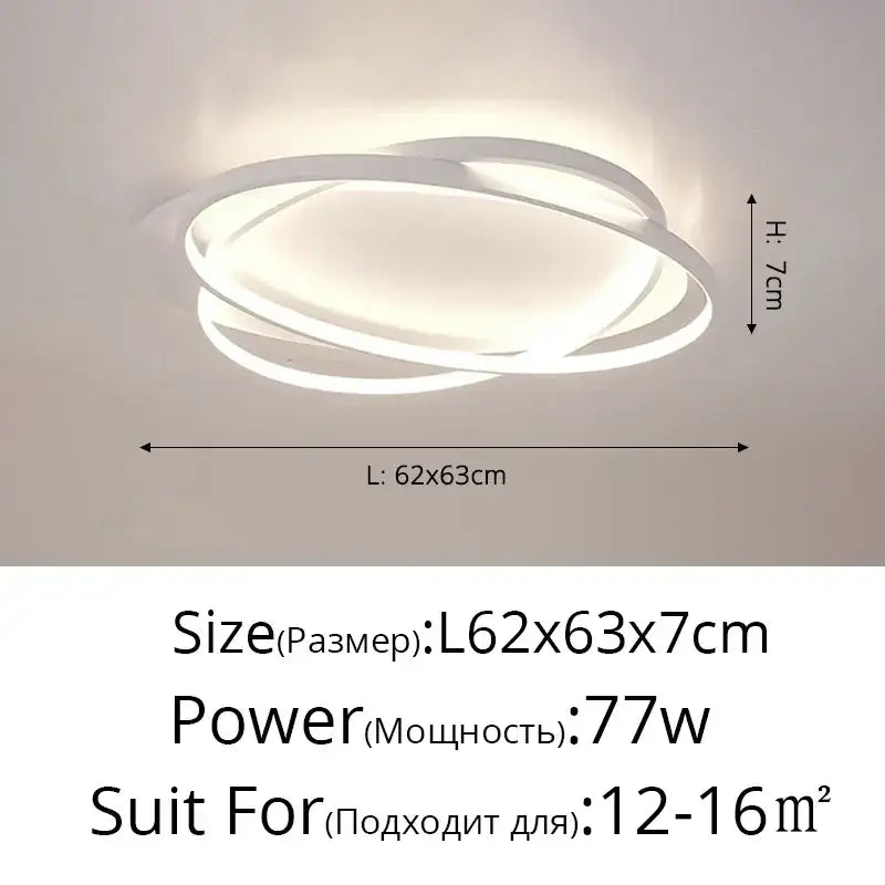Modern black intersecting led ceiling light with three white overlapping rings for decorbites elegant ceiling use