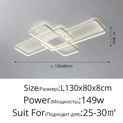 Modern white led ceiling light with sleek geometric intersecting rectangular panels in decorbites dimmable ceiling design