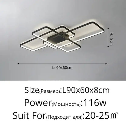 Modern black-framed decorbites dimmable ceiling light with sleek geometric design and illuminated rectangular panels