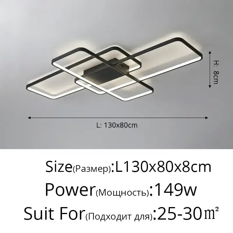 Modern black framed decorbites dimmable ceiling light with intersecting rectangular panels and minimalist LED design