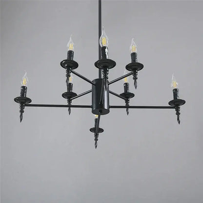 Modern black iron art led pendant chandelier featuring candle-style bulbs for living room decorbites iron art design