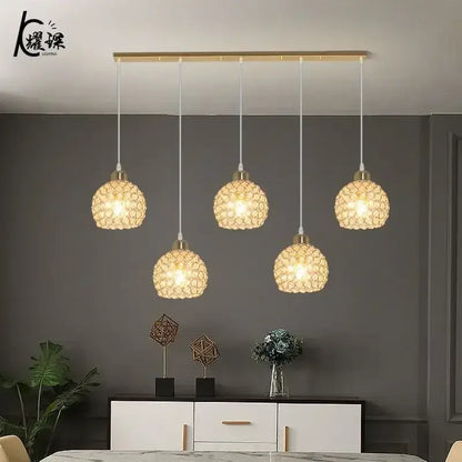 Modern black iron cage pendant lamp with five warm-toned woven glass shades for crystal dining pendant decorbites lighting