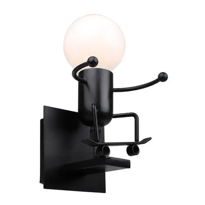 Modern black iron wall sconce with creative led design resembling a cartoon character for bedroom decorbites creative led decor