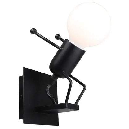Modern black iron wall sconce in robot shape with frosted globe bulb for decorbites creative led bedroom decor